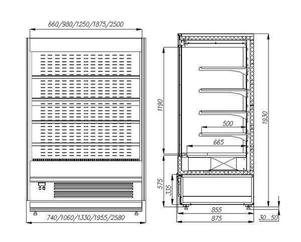 Пристенная витрина Полюс FC 20-08 VM 0,7-2 0430 (Carboma Cube 1930/875 ВХСп-0,7 INOX)