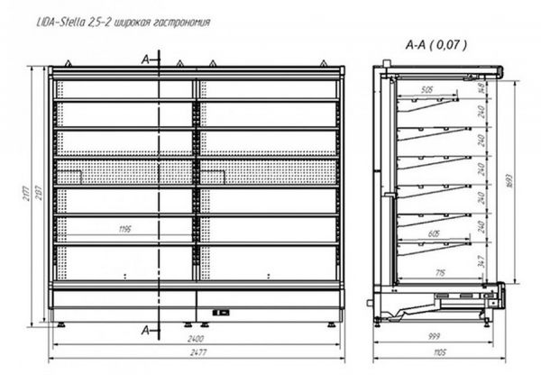 Пристенная горка гастрономическая Lida STELLA 1,8/0,95 (вынос)