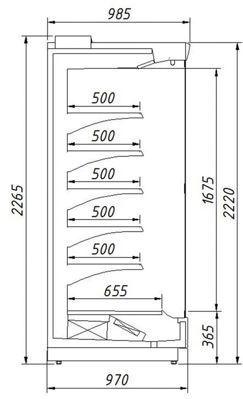 Холодильная горка Ариада Женева-1 ВС 55.95GH-2050/F (со стеклом, фруктовая)