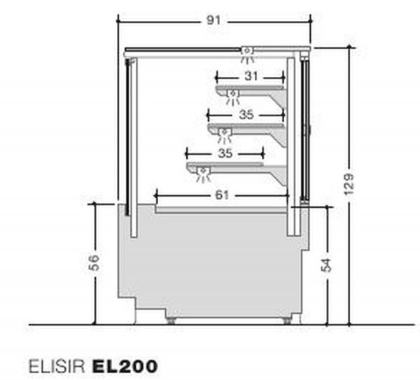 Кондитерская витрина Criocabin ELISIR EL200 1250 (встроенный агрегат, золотистая выкладка)
