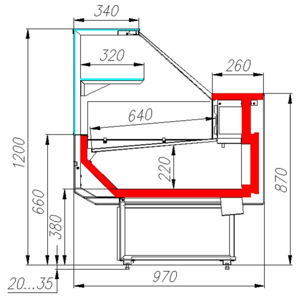 Холодильная витрина Полюс ВХС-1,2 Carboma (Palm 2 GC95 SM 1,2-1) KombiLux / INOX